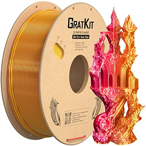 GratKit Dual Color Silk PLA Filament 1,75mm 1kg Spule, Zweifarbiges 3D-Drucker Filament mit +/-0,03mm Präzision, Einfach zu drucken, Rot Und Gold
