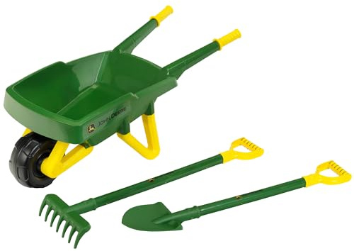 John Deere Kids Wheelbarrow Set - 3pc Garden Toy with Shovel & Rake