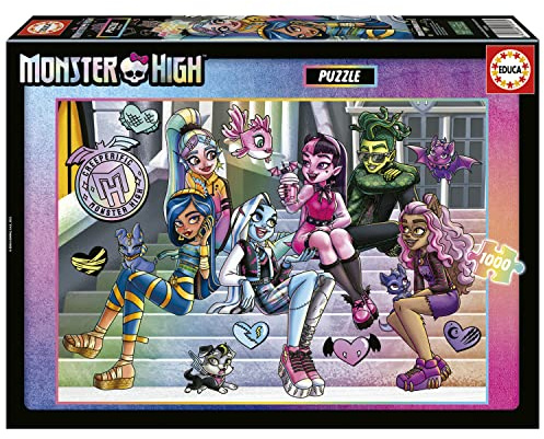Educa - Puzzle 1000 pezzi Monster High | Puzzle personaggi fantasy | Misura 68x48 cm | Include colla Fix | Per adulti 14+ (19703)