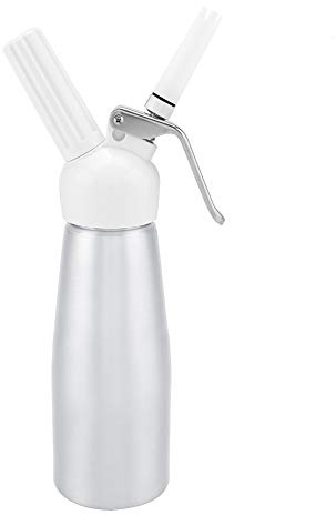 HOHXFYP Cream Whipper, Convenient 500ml Aluminum Cream Whipper, Versatile Easy to Use Portable Whipped Cream Dispenser Includes 3 Nozzles and Cleaning Brush[12.2in-silver]