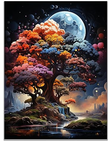SHYAMIC Bilder Weihnachten Leinwandbild Kunstdruck, Bunter Baum des Lebens Wandbild X-Mas Fenster Fotodruck Kunstdruck Leuchtbild, Weihnachten Winteridylle Effekt - 20x30cm Ungerahmt