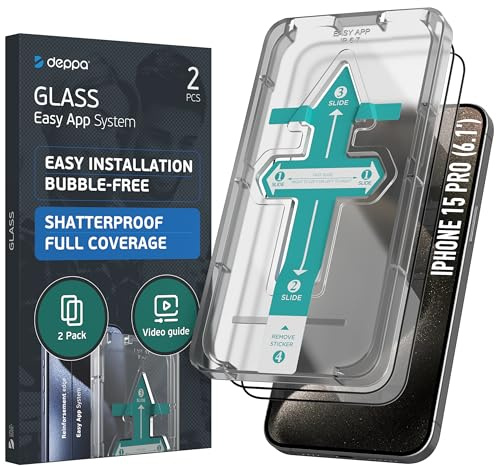 Deppa Pellicola Protettiva per iPhone 15 Pro (6.1) Vetro Temperato Ultra Resistente 9H, Copertura Totale, Anti-Graffio, 2 Pezzi