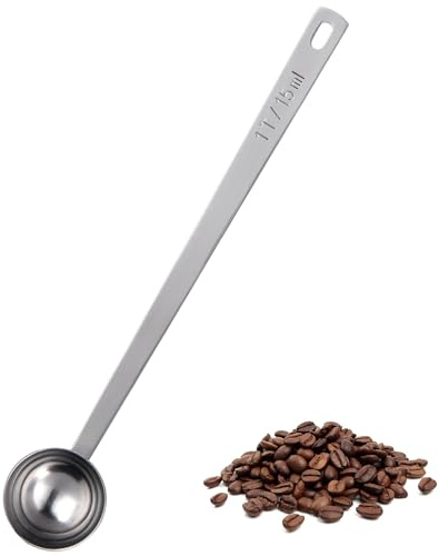 U-Taste Kaffeskopa 18/8 Mätsked av Rostfritt Stål (15ml, Silver) | med 17,4 cm Extra Långt Handtag för Malet Kaffe, Bönor, Pulver, Espresso, för Hög Burk, Burk, Burkar