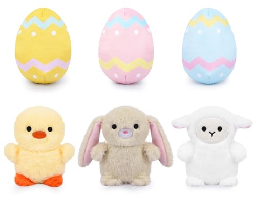 MUFEIRUO 3Pcs Pre Filled Easter Egg Plush Toys,Bunny Chick Sheep Stuffed Animals,Egg with Toys Inside,Easter Gifts for Kids Boys Girls,Rabbit and Chick Plushie Doll,Basket Stuffers and Party Favors