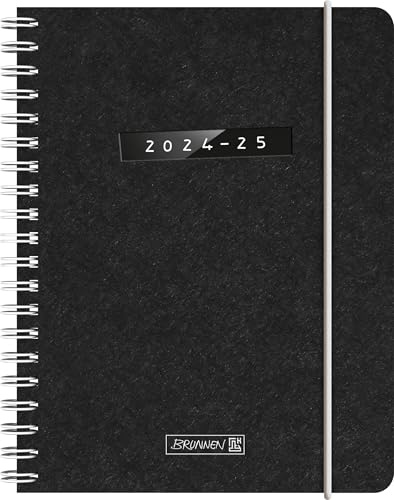 BRUNNEN Schülerkalender (2024/2025) „Monochrome“, 2 Seiten = 1 Woche, A6, 208 Seiten, schwarz