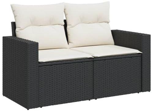 vidaXL Gartensofa mit Kissen 2-Sitzer Schwarz Poly Rattan