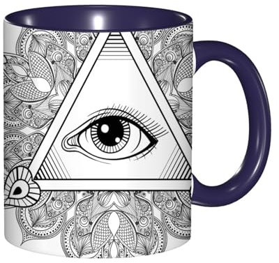 Peiyeety Lustige Kaffeetasse mit Auge – Geschenke für Erwachsene, lustige Bürogeschenke für Zuhause, All Seeing Eye Tattoo, Büros und verschiedene Restaurants, mikrowellengeeignet, weiß, schwarz, N