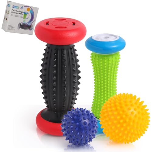 EliaValth Foot Roller for Plantar Fasciitis and Neuropathy, Foot Massager for Plantar Fasciitis Relief, Neuropathy, Reflexology Tool - 2 Foot Massage Roller & 2 Foot Massage Ball(Blue, Large)