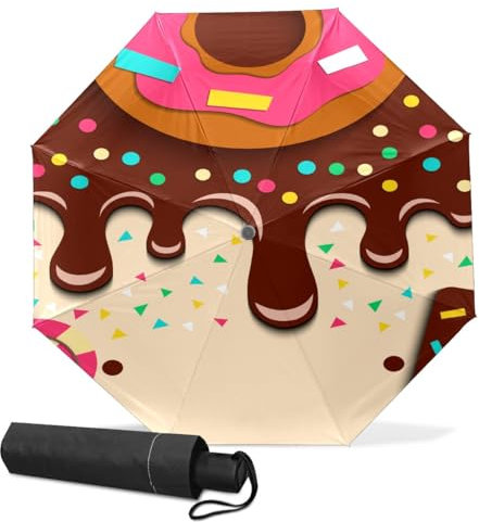 GISPOG Parapluie pliable automatique, pour bonbons, desserts, boulangerie, imperméable, compact, soleil et pluie, parapluie de voyage pour homme et femme, 1 couleur, taille unique