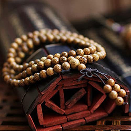 LeGDOr 1 Stück Vintage Naturholzperlen Stretch Holzarmband Männer handgefertigt 108 Buddha Armbänder-6mm