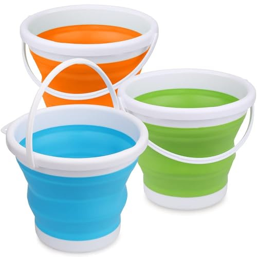 Jumbo 3L Collapsible Beach Sand Bucket Toys for Kids Adults, Foldable Pails, Sandbox Kit Portable Buckets, Household,Beach,Garden, Pool, Cleaning, Camping. Travel Fishing Bucket, Picnic 3 Packs