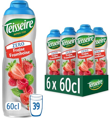 Teisseire Zéro Sucre, Sirop de Fraise Framboise pour Boisson Rafraîchissante, Cocktails, Bidon 6x60cl