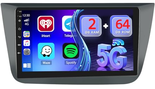 Hikity 2+64G Android Autoradio för Seat Altea 2004-2015 (Vänsterstyrning) Trådlös Carplay Android Auto, 9 Tum Autoradio med Skärm Navi Bluetooth EQ FM/RDS USB Backkamera