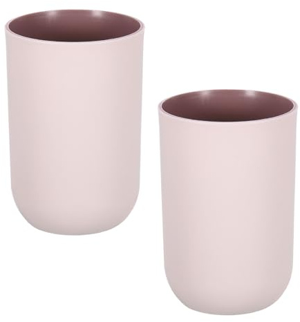 sourcing map 2Pcs Plastic Drinking Cups, Double Color Unbreakable Reusable Bathroom Cup Mouthwash Cup Toothbrush Tumbler Holder, Pink