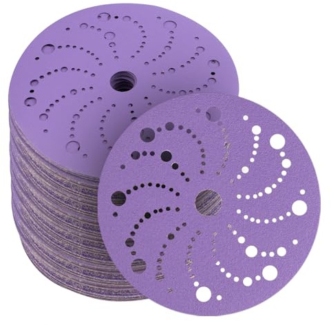 FASTPLUS 40-320 Grit 150mm Sanding Discs Hook & Loop Multi Hole Dust Free | 6 Inch 50 Pack Hook & Loop Sandpaper for Auto Body Wood Metal Finishing Long Lasting Durable