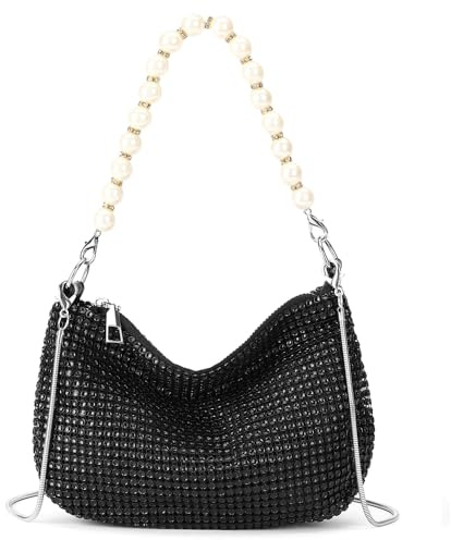 AiNinXun Tasche Glitzer Damen Strass Clutch Mit Kette Abendtasche Glitzer Handtasche Klein Elegant Tasche Perlen Brauttasche Damen Schultertasche für Abend Prom Hochzeit Party Bankett