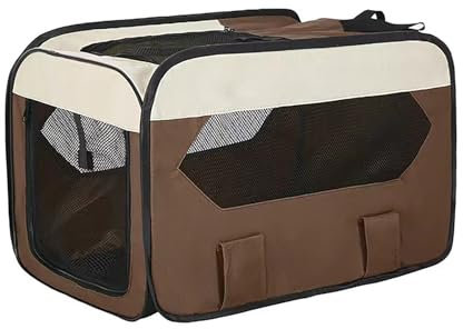 Faltbare Hundebox Katzenbox für Auto: Transportbox für Haustiere Reisen Tragbar Sicher Atmungsaktiv Outdoor Haustierkäfig mit Sicherheitsgurt (Braun, 70 * 42 * 42cm)
