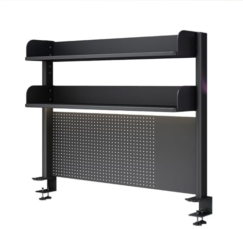 60cm Klemmbare schreibtisch-stecktafel-Regal , Schwarz 2-Ebenen Büro-Computertisch Zubehör Organizer für Büro, Gaming, Zuhause, modular aufhängbar, Klemmregal mit 20 Zubehörteilen(Schwarz, 60cm)