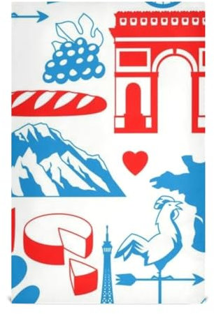 Amooorous Blue White and Red Romantic Paris Tea Towels Kitchen Fall Microfiber Dish Drying Towel Terry Cloth Kitchen Dish Towels Handmade Kitchen Towels Decorative washcloth Holiday 28x18in Set of 4