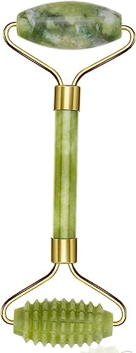 Jade Roller Rouleau de massage pour le visage 100 % pierre naturelle anti-âge pour le gonflement des yeux, raffermissement de la peau, rajeunissement du visage et du cou, vert naturel TENGRI®