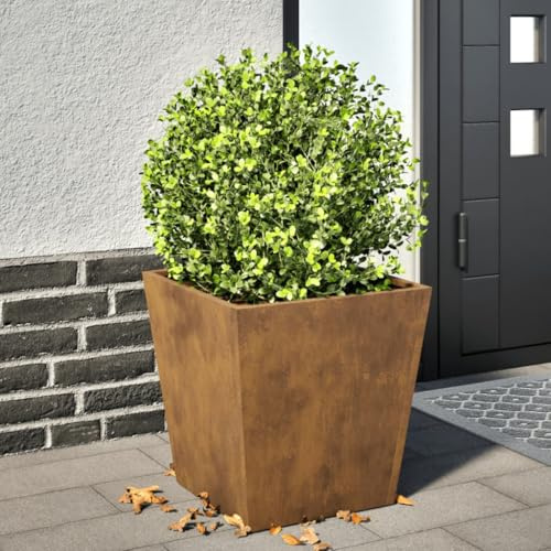 IKAYAA Macetero Alto 40 x 40 x 40 cm Diseño Moderno para Plantas de Interior y Exterior, Maceta Grande de Acero, Jardinera Alta Acero Oxidado/Marrón