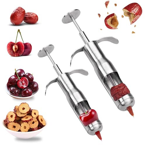 BeauFairy Dénoyauteur à Cerises, 2 PCS, Acier Inoxydable, Dénoyauteur de Fruits, Dénoyauteur de Prunes Manuel, pour Cerise, Aubépine, Datte Rouge, Jujube, Olives, Faire la Cerises Confiture, Gelée