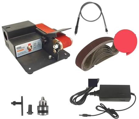 Esmeriladora de Banco, Mini lijadora de banda eléctrica, máquina pulidora DIY, afilador de cuchillos, amoladora multifuncional, cortador, afilador de bordes, para moler, pulir y taladrar(Set 5)
