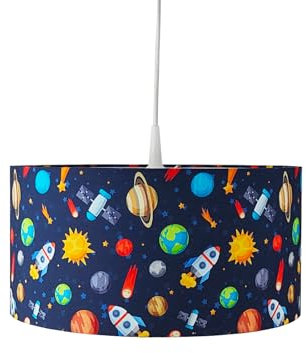 meineWunschleuchte Coole Stoff Hängelampe mit Weltall Motiv fürs Kinderzimmer, bunt Ø 35cm