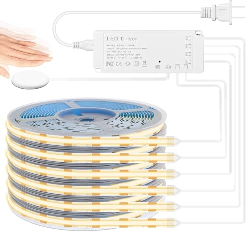 Lichaser - 10ft COB LED Strip Light, 6 Rolls 3000K Flexible COB LED for Acoustic Panel and Wood Slat Wall Panels, Parallel with Dimmable Touch Sensor Switch