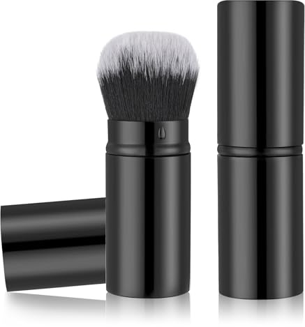 JIEYAO Einziehbarer Kabuki Make up Pinsel, 1 Stück Reise Rougepinsel Puderpinsel Tragbarer Gesichts Rouge Pinsel mit Abdeckung Schwarz Konturpinsel Mixer für Bronzer Blush Rouge Kosmetik