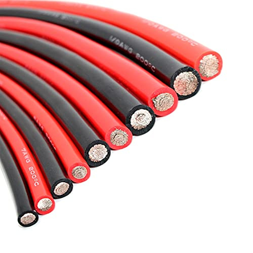 IZHAOGJING Elektrisk tråd, elektrisk tråd mjuk värmebeständig röd svart silikonkabel batterikabel 1 AWG 2 AWG 4 AWG 6AWG7 8 AWG förtennad koppar silikonlinjer (svart, 4 AWG 1 meter)