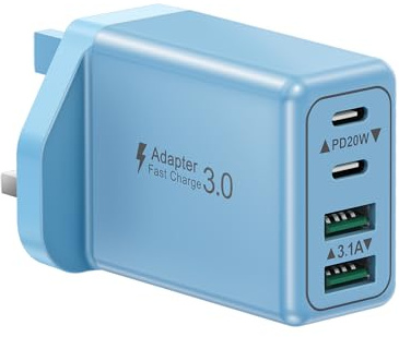 USB C Plug Fast Charge, 40W 4-Port USB Plug UK Fast Charger Plug Dual Port PD Power Adapter +QC Multi Mains Wall Charger Type C Charging Plug for iPhone 16 15 14 13 12 11 Pro Max Plus,Samsung, iPad