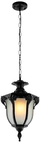 Ciounmb Retro Hängelampe für Außen, Vintage Pendelleuchte für Veranda, Wasserdichte Außenleuchte als Laterne, Schwarze Deckenleuchte mit E27 Fassung, Aluminium Lampe mit Glas