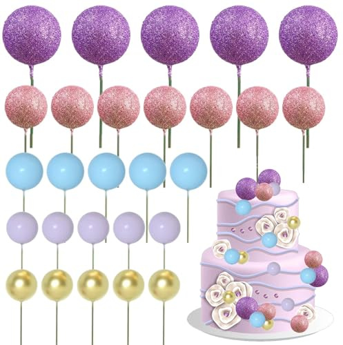 HTTDSLF 50 Pièces Gâteau Balle Décoration, Décorations de Cupcake en Ballon, Cake Cupcake Topper, Boules de Gâteau, pour D'Anniversaire, Mariage, PâTisserie Mariage Fête Célébration, Douche de Bébé