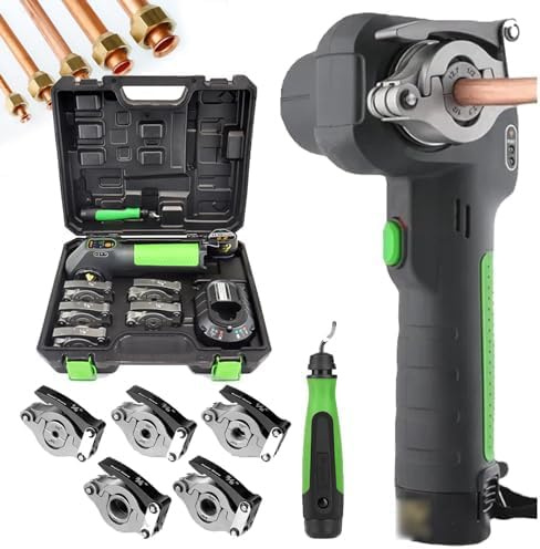 Electric Flaring Tool Kit with Flare Gauge, Clamps, and Deburrer for HVAC Copper and Aluminum Tubing