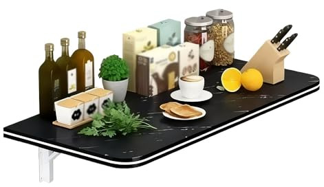 Generico Tavolo Da Muro Pieghevole Per Cucina, Tavolo A Ribalta Da Parete Con Staffa, Scrivania Galleggiante Per Computer Lavoro, Scaffale A Muro Richiudibile(Black,120x30cm/47x12in)