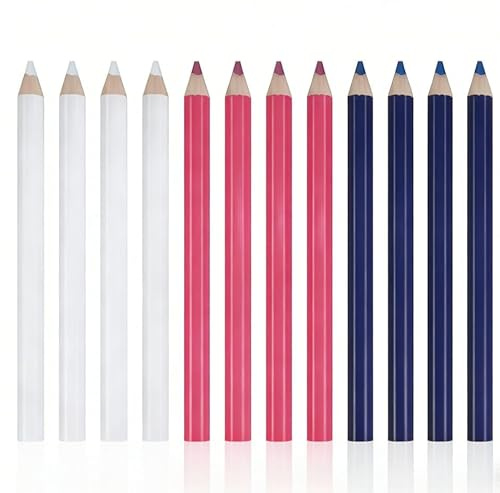 Wuneiox 12 Pcs Fabric Pencil Set, Washable Tailor Chalk Pencils for Quilting, Dressmaking and Fabric Marking, Tailors Chalk for Sewing and Embroidery, 7in Extra Long, 3 Colors for Crafts and DIY