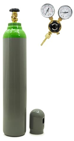 Argon/CO2 Mix Gasflasche 8L 150 Bar gefüllt mit Mini Druckminderer Argon/CO2, 2 Manometern & präziser Gasdruckregelung – Hochwertiges Schutzgasflasche Set für stabile MIG/MAG Schweißarbeiten