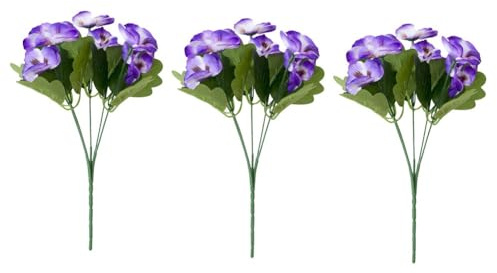 FACAIIO Artificial Pansy Flowers - 32cm UV Resistant Silk Flower Decor for Indoor & Outdoor Use, 3 Pack in Red/Purple/Yellow/Sunset Red