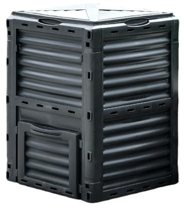 Composteur de jardin écologique de grande capacité de 300 L avec couvercle supérieur et porte inférieure facile à assembler, noir durable, solution de compostage d'extérieur