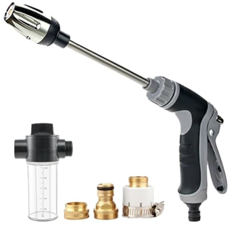 Powerjet Wasser, Power Jet Hochdruckpistole, 3 Sprühmodi Für Gartenschlauch, Robuster Außenreiniger, Ideal Für Autowäsche, Garten & Terrasse (Grau-B)