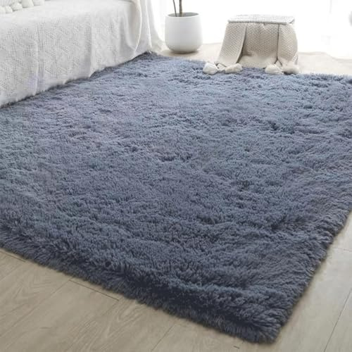 Tappeto in lana lavabile, per soggiorno, camera da letto e camera dei bambini, morbido pelo lungo, antiscivolo, design moderno, grigio argento, 200 x 300 cm