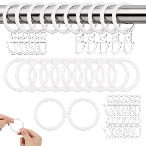 YEDOUALE 100 Stück Transparente Gardinenringe mit 100 Haken, Kunststoff Vorhangringe 32 mm Innendurchmesser, Duschvorhangringe Set für Gardinenstangen unter 30 mm, Zubehör für Bad und Wohnzimmer