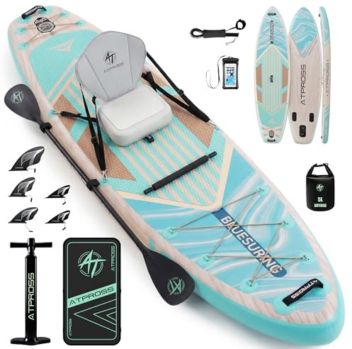 ATPROSS 366x92cm Extra Groß & Breit Stand Up Paddling Board, SUP Board 240kg für alle Gewässer, Ultra-stabiles Stand Up Paddle mit Sitz & Zubehör Set, SUP für Yoga, Angeln & Surfen
