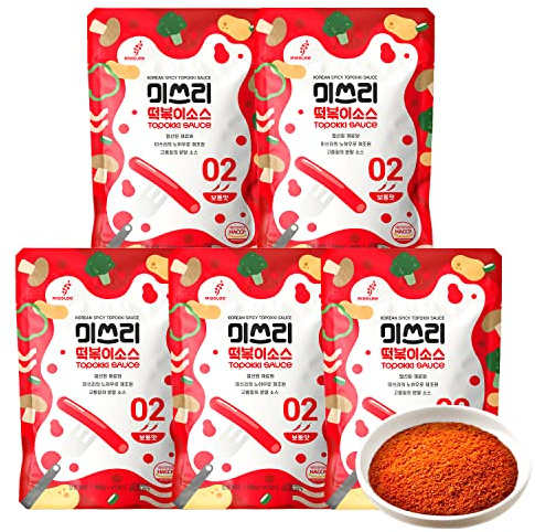 MISSLEE Sauce Tteokbokki MISSLEE - Niveau 2 Original, saveur coréenne authentique avec piquant équilibré, sauce coréenne pour gâteaux de riz, sautés et plus (1,76 once, paquet de 5)