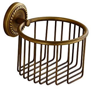 Vintage Toilet Paper Holder Wall Mounted Bathroom Roll Tissue Wire Basket, Antique Brass