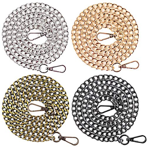 Swpeet Juego de 4 Correas de Cadena Plana de Repuesto de 47 Pulgadas con Hebillas, Bricolaje, Bolsa de Hombro de Metal, Bolsa de Mano, Bolsa de Mano de Repuesto (Oro + Plata + Bronce +