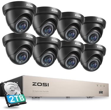 ZOSI 5MP Lite Kit de Cámara de Vigilancia Seguridad Exterior 8CH 1080P Video Grabador DVR con (8) Cámara Interior, 20m Visión Nocturna, Alarma de Movimiento, 2TB Disco Duro Incluido