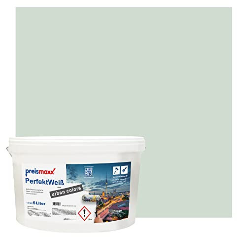 Preismaxx Perfektweiß urban colors, bunte Wandfarbe, grün, salbeigrün, sage green 5L, Innenfarbe, hohe Deckkraft Klasse 2, matt