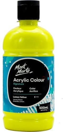 Mont Marte Peinture Acrylique-Jaune Citron, 16,9oz(500ml), fini semi-mate, convient pour la toile, le bois, le tissu, le cuir, le carton, le papier, le MDF et l'artisanat